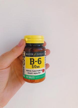 Mason natural, витамин b-6, 50 mg, 100 tablets, b6, пиридоксин