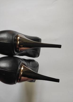 Черные натуральные кожаные туфли лодочки высокий серебряный зеркальный каблук vitto rossi9 фото