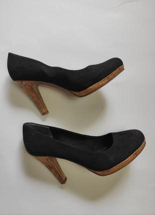 Черные замшевые туфли на деревянном среднем каблуке текстиль 42 размер бонприкс bonprix