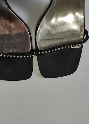Черные атласные босоножки туфли сандалии с квадратным носком мысом на зеркальном6 фото