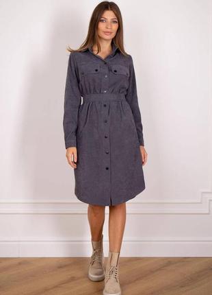 Удобное платье-рубашка из микровельвета прямого кроя с поясом 44-50 размеры разные цвета