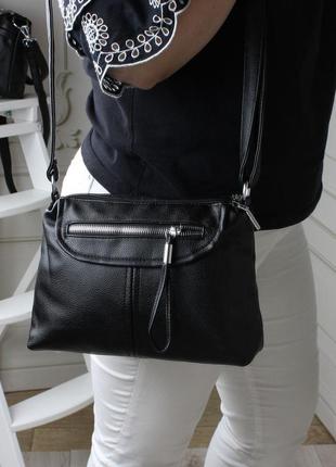 Женская качественная сумочка, стильный
клатч из мягкой эко кожи на 2 отдела черный