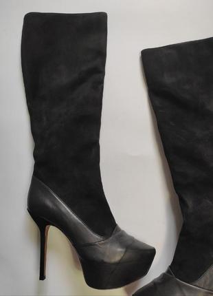 Черные натуральные кожаные замшевые комбинированные сапоги деми на высоком каблуке &other3 фото