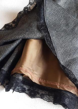 Шикарная качественная юбка миди с золотистым отливом и кружевом/юбка миди с шерстью5 фото