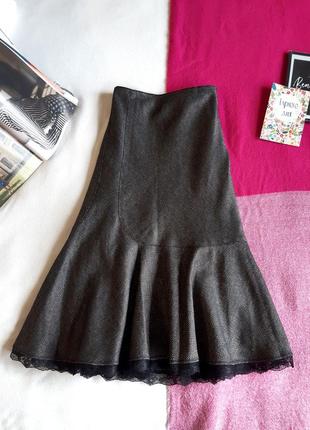 Шикарная качественная юбка миди с золотистым отливом и кружевом/юбка миди с шерстью1 фото