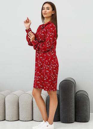 Штапельное платье ивон свободного кроя с цветочным принтом 42-56 размеры разные цвета бордо принт6 фото