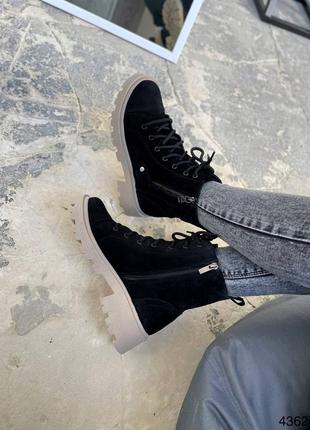 Ботинки замшевые зимние черные8 фото