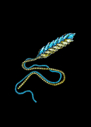 Брошка колосок зі страз жовто-блакитного кольору (ua32)
