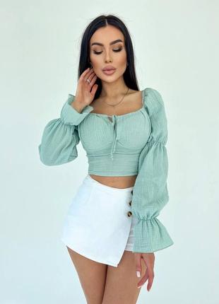 Кофта блузка широкая на резинках на запах рукава фонарики топ открытые плечи завязки...