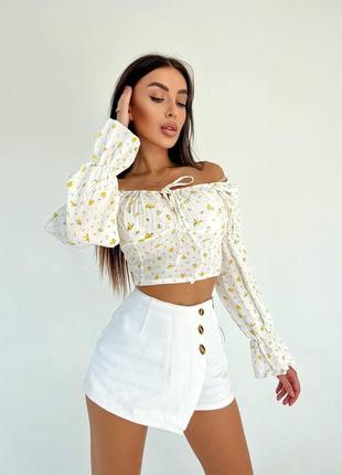 Кофта блузка широкая на резинках на запах рукава фонарики топ открытые плечи завязки...