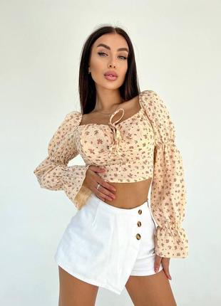 Кофта блузка широкая на резинках на запах рукава фонарики топ открытые плечи завязки...