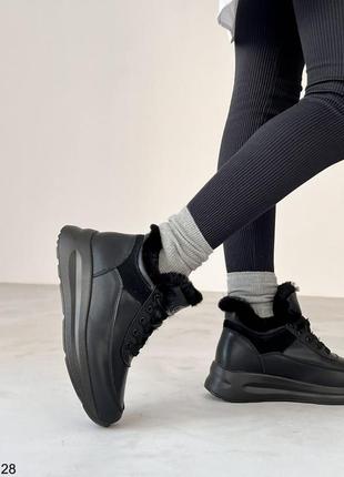 Женские зимние кроссовки, черные, натуральная кожа6 фото