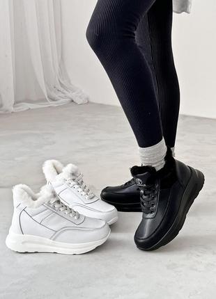 Женские зимние кроссовки, черные, натуральная кожа7 фото