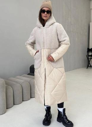 Теплое зимнее пальто пуховик с искусственным мехом овчины 44-50 размеры разные цвета1 фото