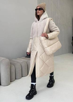 Теплое зимнее пальто пуховик с искусственным мехом овчины 44-50 размеры разные цвета2 фото
