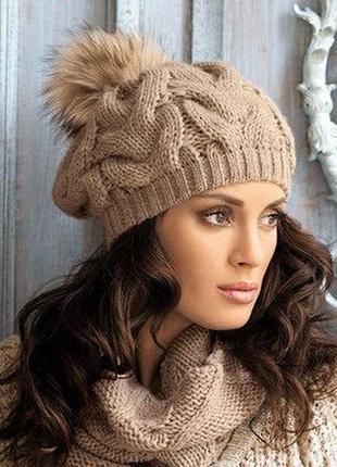 Комплект женский камеa вязаная шапка и вязаный снуд хомут на зиму1 фото