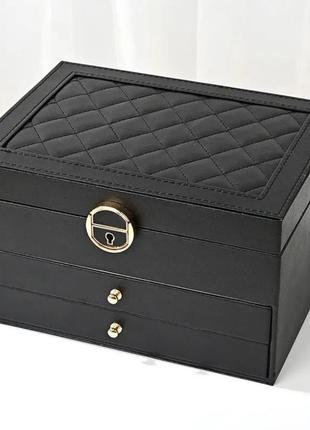 Містка скринька для зберігання прикрас, чорний органайзер для біжутерії5 фото