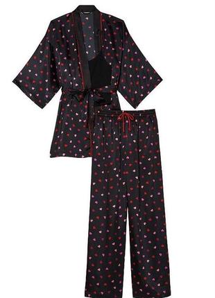 Сатин пижама халат комплект для дома черный оригинал виктория сикрет victoria’s secret3 фото