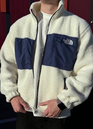 Крутая мужская плюшевая кофта на молнии зепка с воротником премиум оверсайз с вышивкой в стиле the north face tnf тн1 фото
