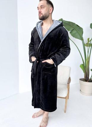 Do2592 чорний теплий махровий халат для чоловіків туреччина6 фото