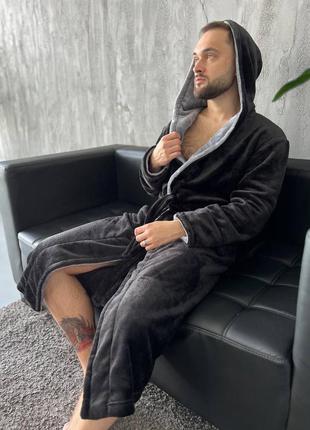 Do2592 чорний теплий махровий халат для чоловіків туреччина1 фото
