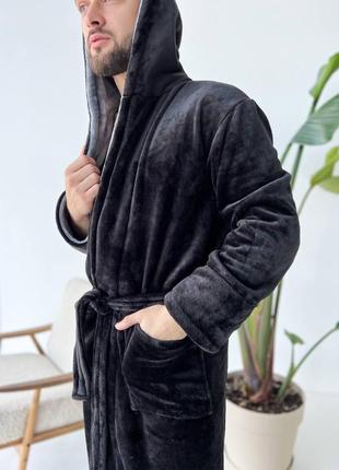 Do2592 чорний теплий махровий халат для чоловіків туреччина7 фото