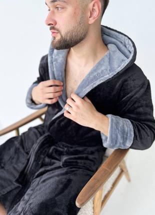 Do2592 чорний теплий махровий халат для чоловіків туреччина8 фото