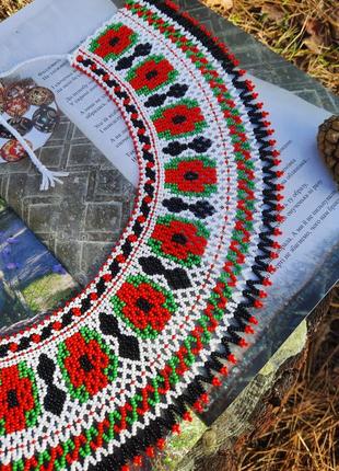 Широкая белая силянка маковая воротничок кризис с маками цветами украинский орнамент