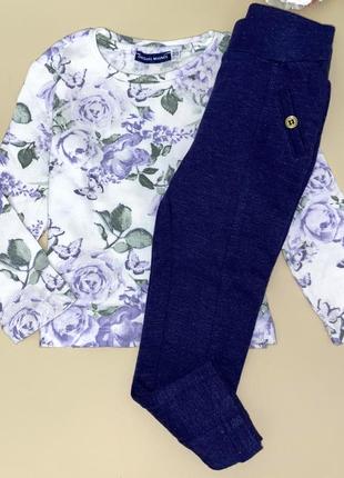 Комплект: брюки синего цвета с блестками +кофта в рубчик 16,размер: 86/92 (1.5-2-3 года)
