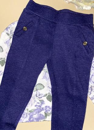 Комплект: брюки синего цвета с блестками +кофта в рубчик 16,размер: 86/92 (1.5-2-3 года)5 фото