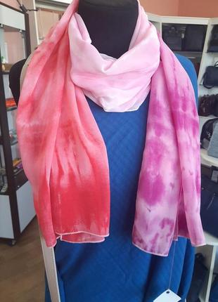 Палантин шарф женский розовый шифон двусторонний, подарок3 фото
