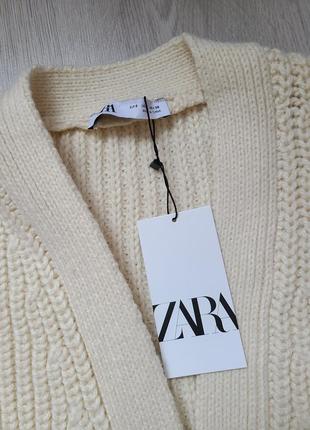 Кардиган кофта тёплый вязаный длинный бежевый молочный zara s m 2142/00110 фото