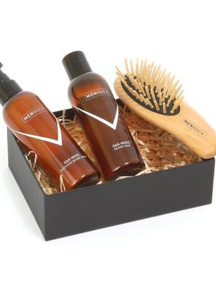 Набір по догляду за бородою та вусами men rock (шампунь, бальзам, щітка для бороди)