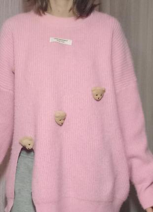 Милий рожевий светр з ведмедиками альт y2k4 фото