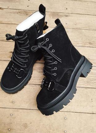 Женские зимние черные замшевые ботинки на толстой подошве, нат замша, 36-40р2 фото