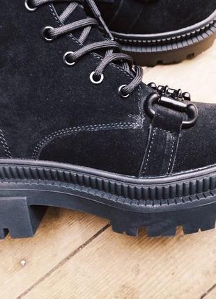 Женские зимние черные замшевые ботинки на толстой подошве, нат замша, 36-40р5 фото