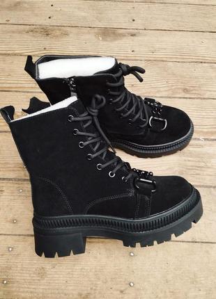 Женские зимние черные замшевые ботинки на толстой подошве, нат замша, 36-40р6 фото