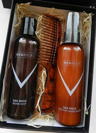Набір по догляду за бородою та вусами men rock (шампунь, бальзам, гребінь для бороди)
