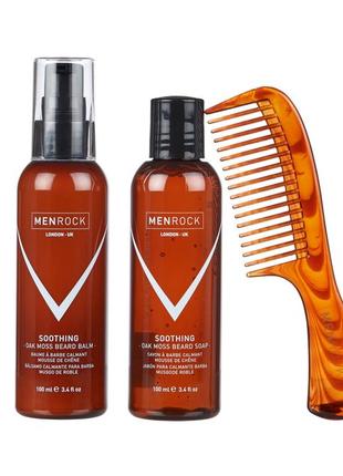 Набор по уходу за бородой и усами men rock (шампунь, бальзам, гребень для бороды)