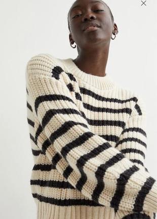 Вязаний светр в смужку вовняний світер h&amp;m свитер крупной вязки шерстяной свитер в полоску6 фото