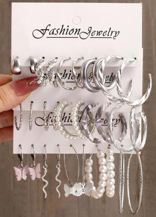 Женские серьги-кольца earrings new style, набор серьг для женщин и девушек 15 пар, нарядные серьги для девочек2 фото