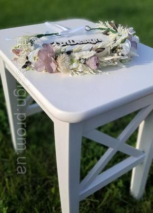 Венок  из сухоцветами на голову в белы и розовых тонах. свадебный венок2 фото