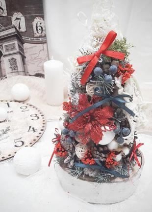 Різдвяна новорічна декоративна ялинка на стіл у червоних і синіх тонах