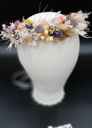 Венок для волос с сухоцветами весенний в стиле рустик1 фото