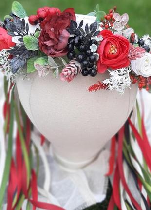 Украинский венок на голову. украинский венок. украинский национальный венок. красный венок