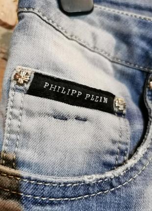 Philipp plein шорты джинсовые рваные с дырками потертостями черепами5 фото