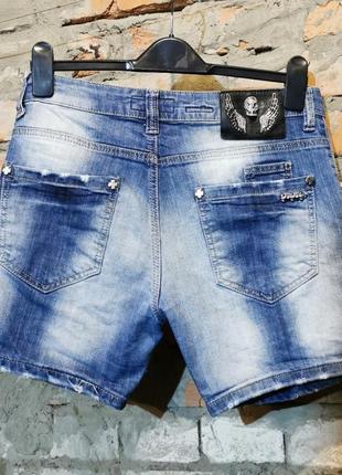 Philipp plein шорты джинсовые рваные с дырками потертостями черепами8 фото