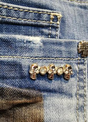 Philipp plein шорты джинсовые рваные с дырками потертостями черепами9 фото