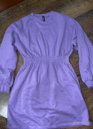 Фіолетове плаття худі плаття на флісі спортивне плаття з ризінкою на талії плаття трьохнитка h&m лиловое платье мини прогулочное платье на флисе4 фото