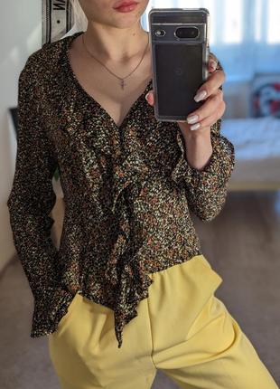 ❤️ блуза в цветы с рюшами💐🤩 сорочка на кнопках👔 цветочный принт🌼🔥 рубашка в цветочный принт 🥀3 фото